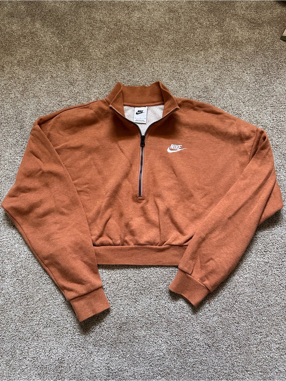 Nike Croped Burnt Orange Zip-Up Pullover size small